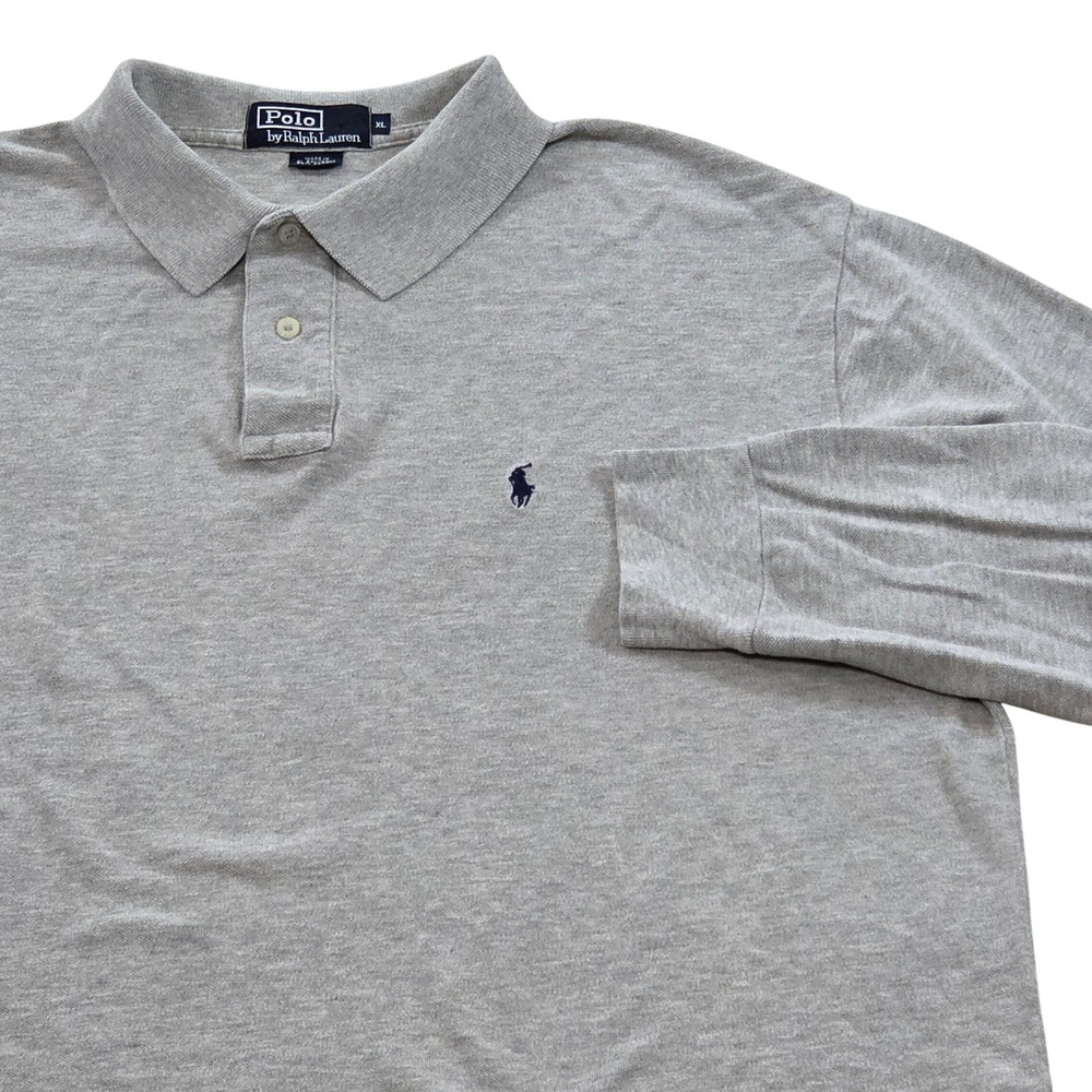 Polo‎ Ralph Lauren Long Sleeve Polo Shirt Cotton Pony Logo Gray Mens XL
